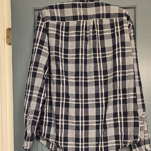 American Eagle Blue White Plaid Long Button-Up Shirt Classic Fit Men Large - Picture 5 of 5